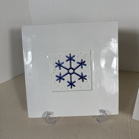 Crate & Barrel Set Of 2 Ceramic Snowflake Trivet Made in Italy Ceramica Stefani - Picture 3 of 9